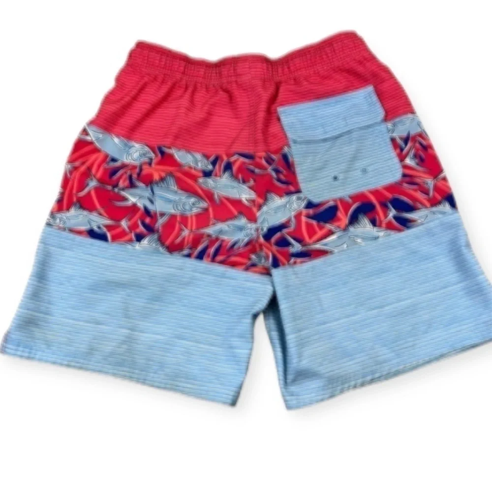Vineyard Vines Boys Large Paneled Chappy Swim Trunks Panel Americana Fish Stripe